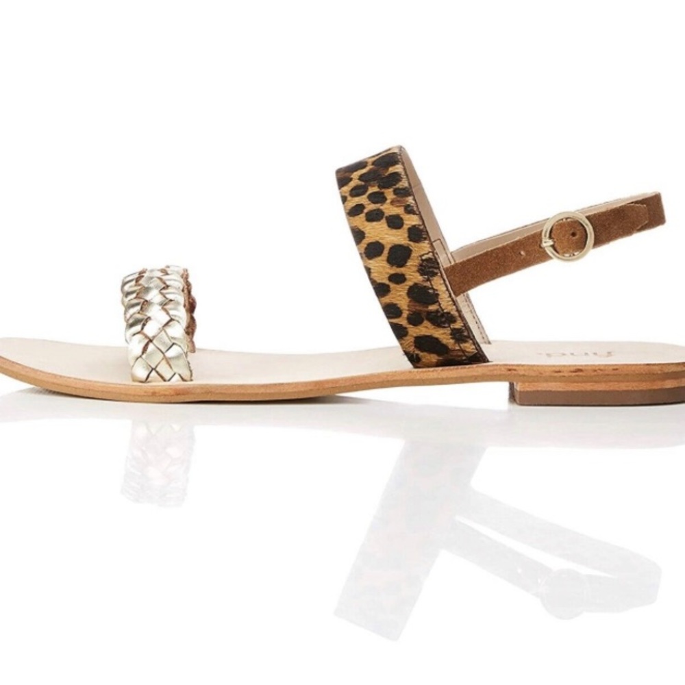 Two Band Slingback Leather Summer Sandals Metallic Animal Print 10.5